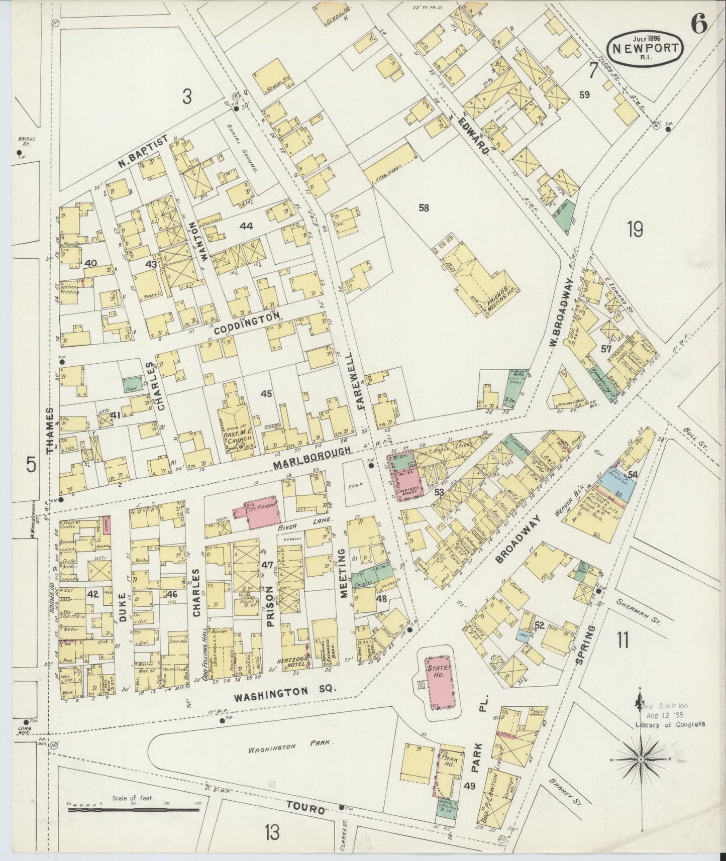 Sanborn Fire Insurance Map from Newport, Newport County, Rhode Island (1896), Sheet #0006 - Complete Map Set gallery image, historic Sanborn map, vintage wall art, Rhode Island Rhode Island