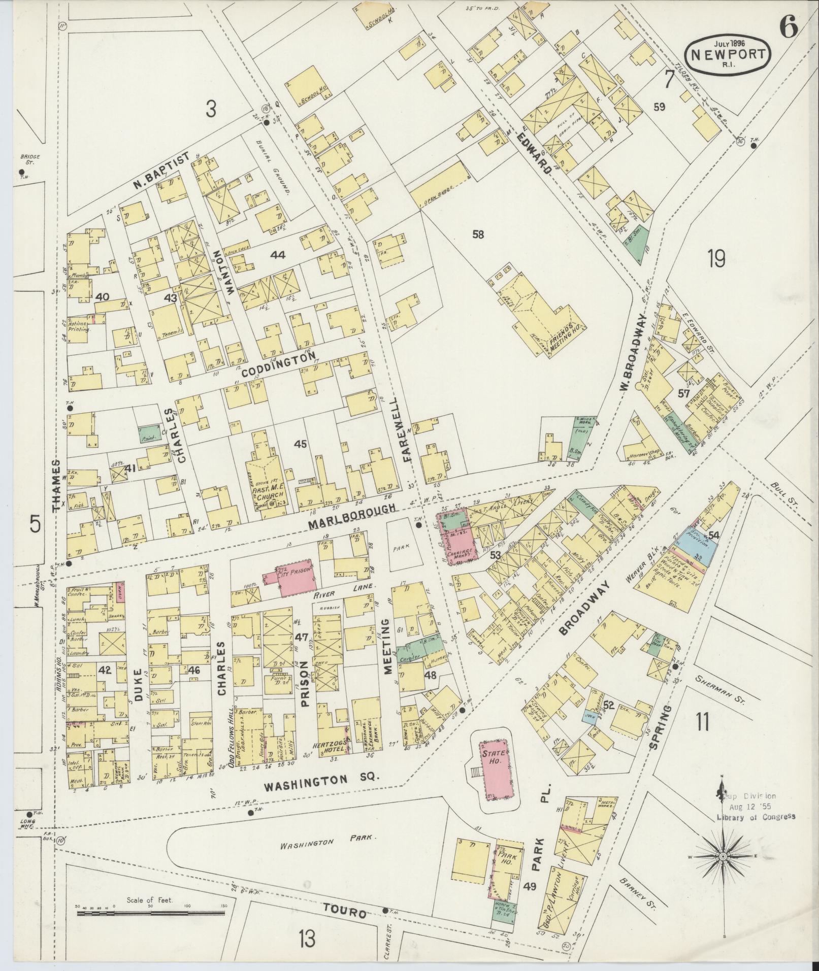 Sanborn Fire Insurance Map from Newport, Newport County, Rhode Island (1896), Sheet #0006 - Complete Map Set gallery image, historic Sanborn map, vintage wall art, Rhode Island Rhode Island