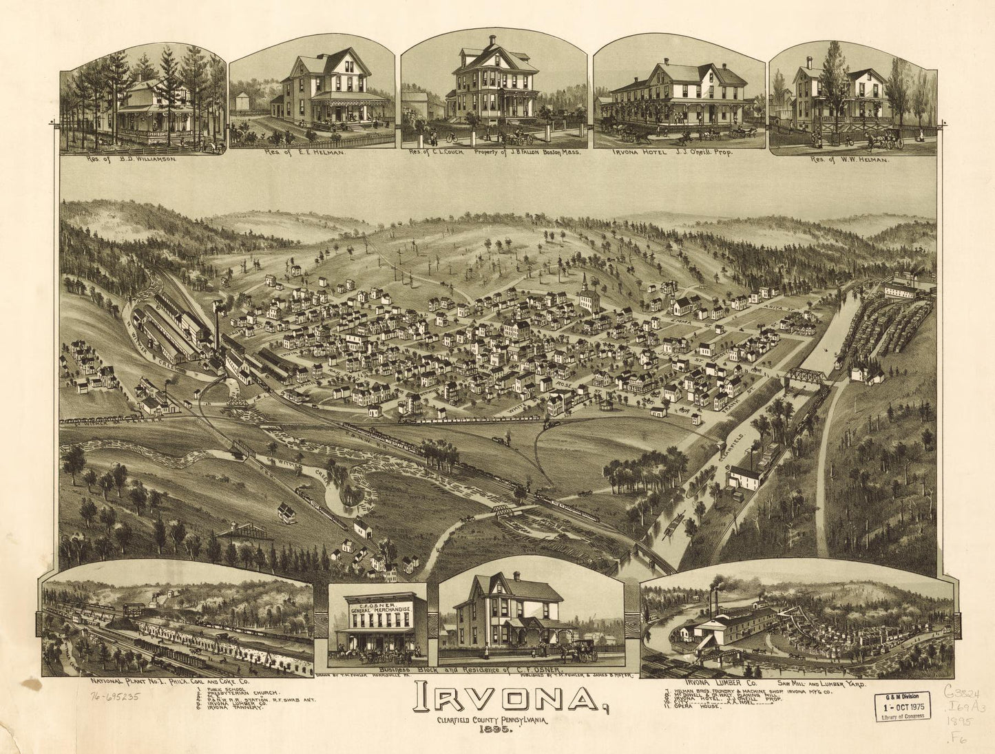 Irvona, Clearfield County, Pennsylvania. (1895) – Historic Bird’s-Eye View Panorama Print