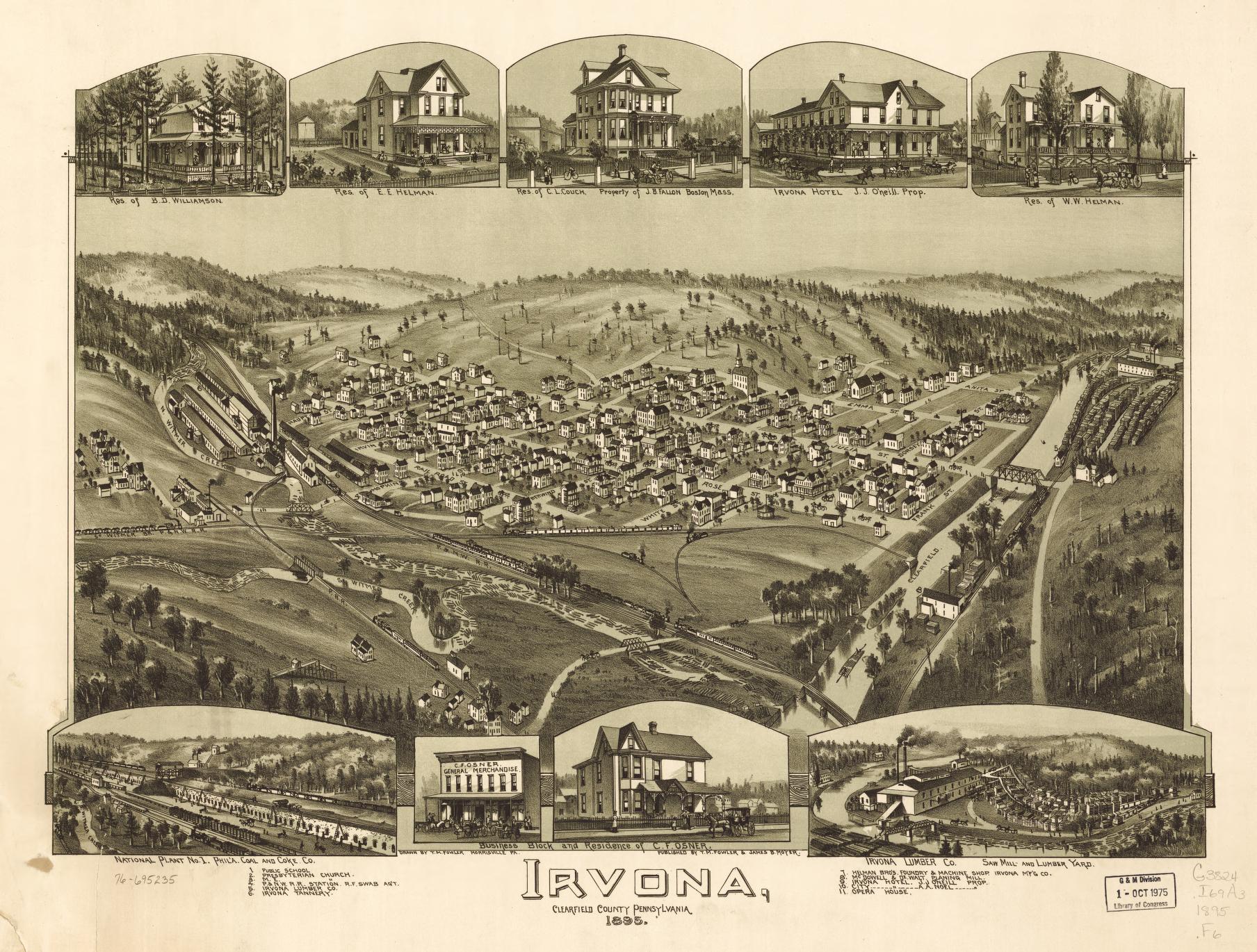 Irvona, Clearfield County, Pennsylvania. (1895) – Historic Bird’s-Eye View Panorama Print