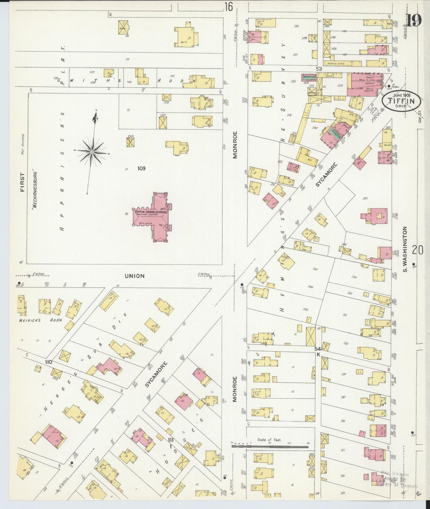 Sanborn Fire Insurance Map from Tiffin, Seneca County, Ohio (1908), Sheet #0019 - Complete Map Set gallery image, historic Sanborn map, vintage wall art, Ohio Ohio