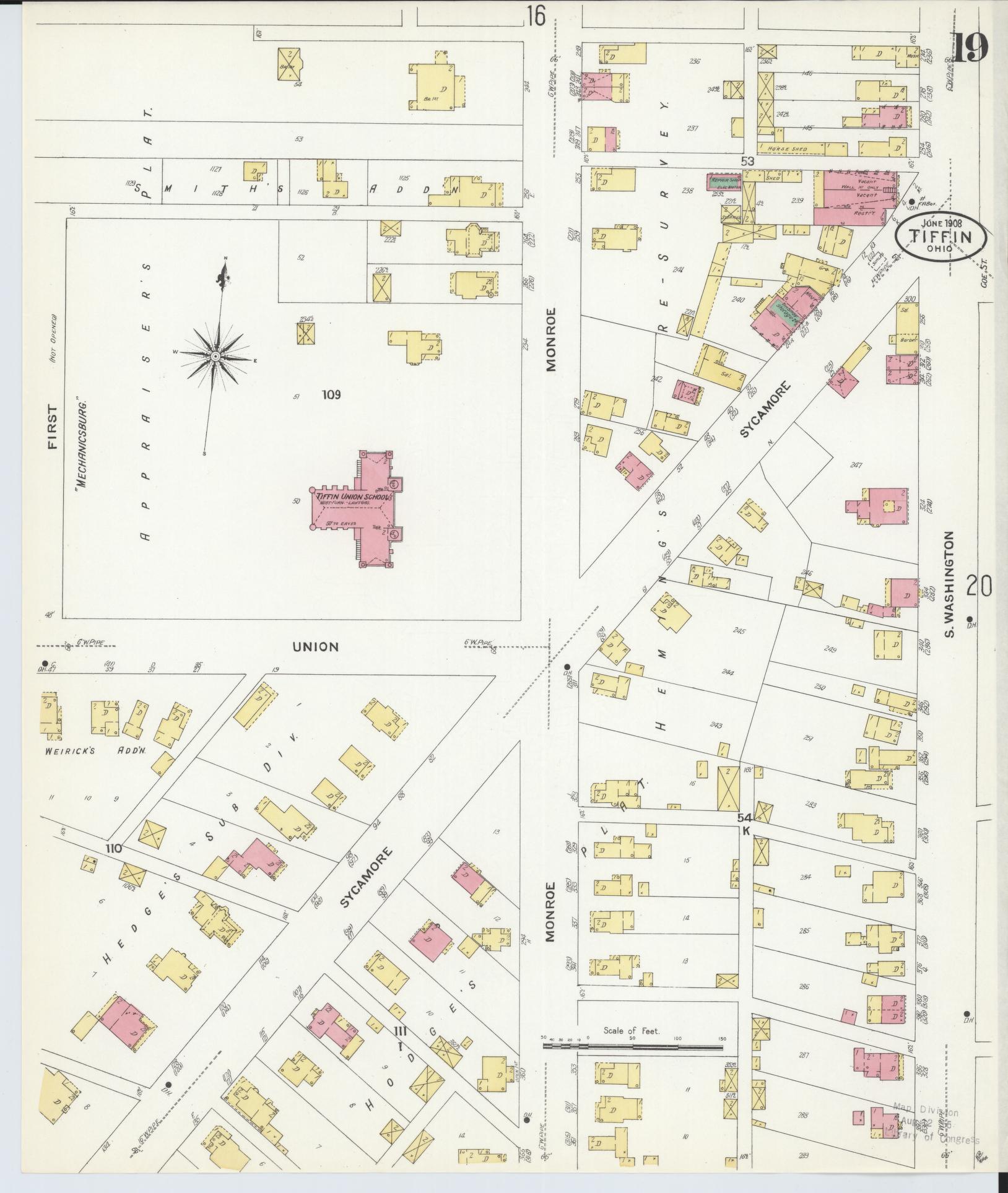 Sanborn Fire Insurance Map from Tiffin, Seneca County, Ohio (1908), Sheet #0019 - Complete Map Set gallery image, historic Sanborn map, vintage wall art, Ohio Ohio