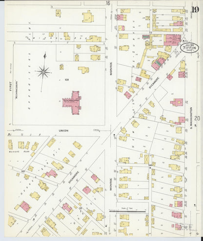 Sanborn Fire Insurance Map from Tiffin, Seneca County, Ohio (1908), Sheet #0019 - Complete Map Set gallery image, historic Sanborn map, vintage wall art, Ohio Ohio