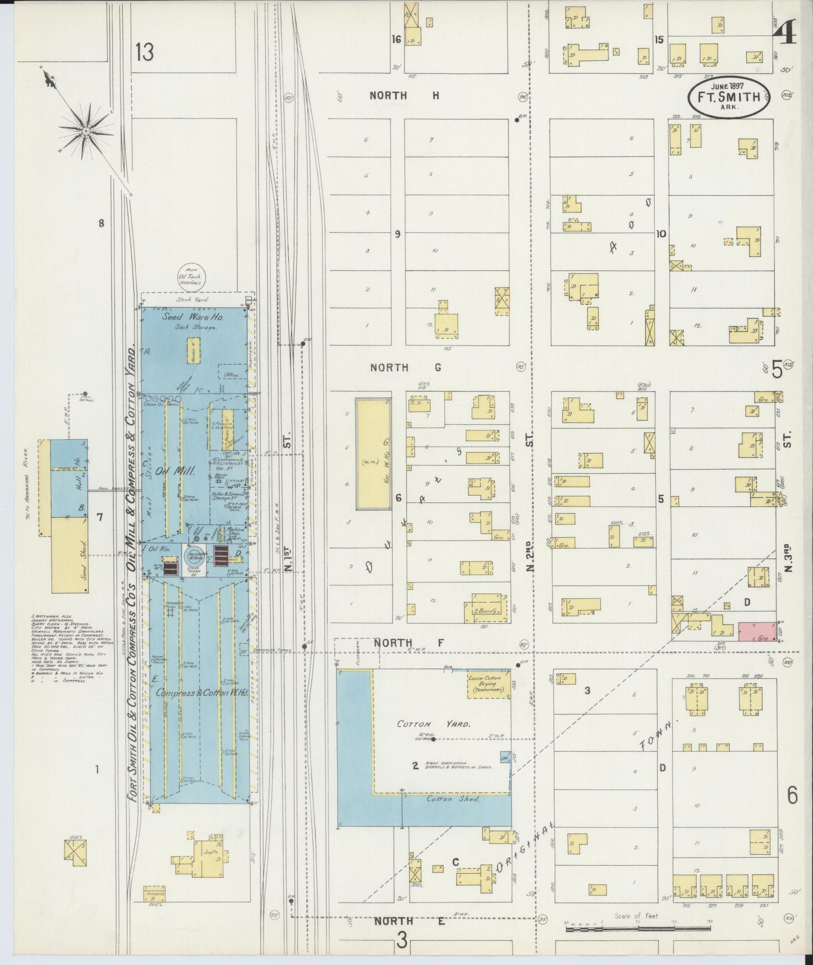 Sanborn Fire Insurance Map from Fort Smith, Sebastian County, Arkansas (1897), Sheet #0004 - Historic Sanborn Fire Insurance Map Print, vintage old map wall art, antique decor, genealogy gift, Arkansas Arkansas map
