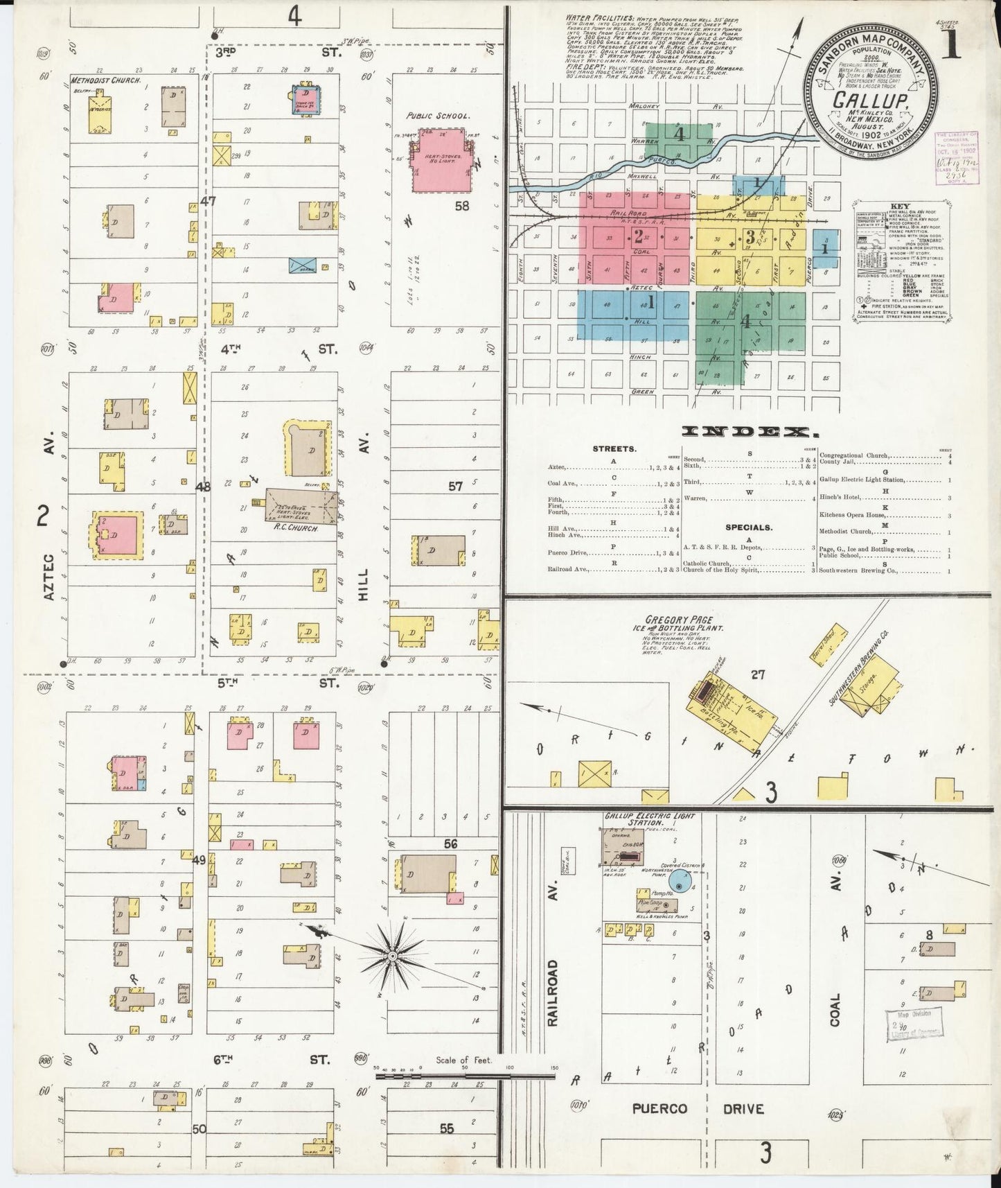 Sanborn Fire Insurance Map from Gallup, Mckinley County, New Mexico (1902), Sheet #0001 - Complete Map Set gallery image, historic Sanborn map, vintage wall art, New Mexico New Mexico