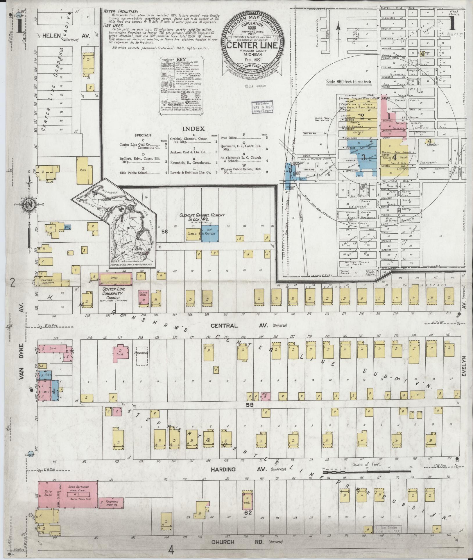Sanborn Fire Insurance Map from Center Line, Macomb County, Michigan. (1927) – Historic Sanborn Fire Insurance Map Print