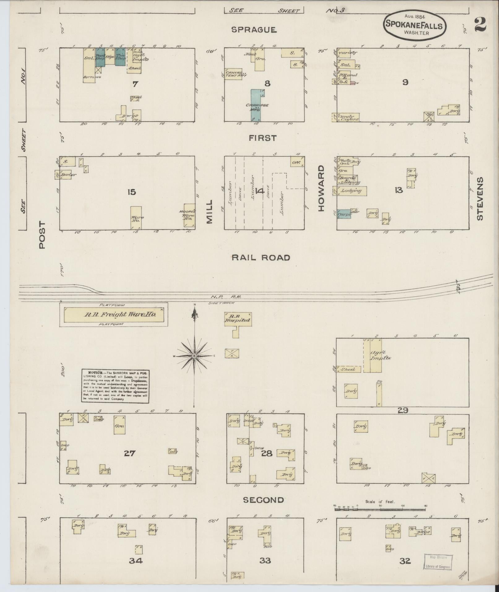 Sanborn Fire Insurance Map from Spokane, Spokane County, Washington (1884), Sheet #0002 - Historic Sanborn Fire Insurance Map Print, vintage old map wall art, antique decor, genealogy gift, Washington Washington map