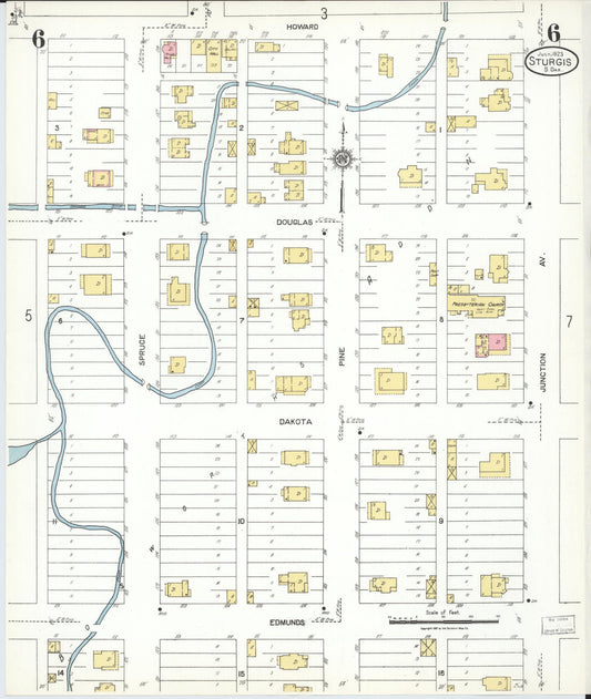 Sanborn Fire Insurance Map from Sturgis, Meade County, South Dakota (1923), Sheet #0006 - Historic Sanborn Fire Insurance Map Print, vintage old map wall art, antique decor, genealogy gift, South Dakota South Dakota map