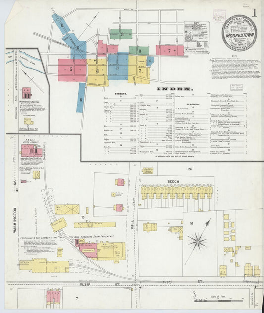 Sanborn Fire Insurance Map from Moorestown, Burlington County, New Jersey (1905), Sheet #0001 - Complete Map Set gallery image, historic Sanborn map, vintage wall art, New Jersey New Jersey