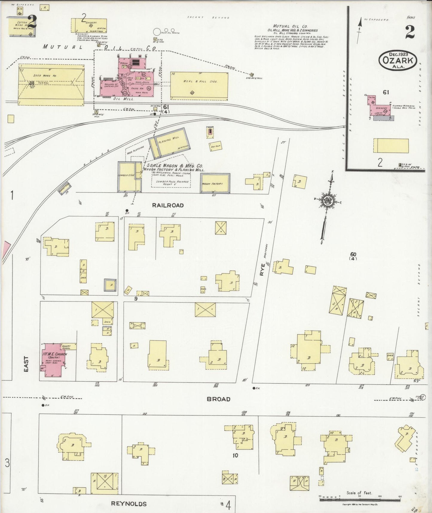 Sanborn Fire Insurance Map from Ozark, Dale County, Alabama (1923), Sheet #0002 - Historic Sanborn Fire Insurance Map Print, vintage old map wall art, antique decor, genealogy gift, Alabama Alabama map