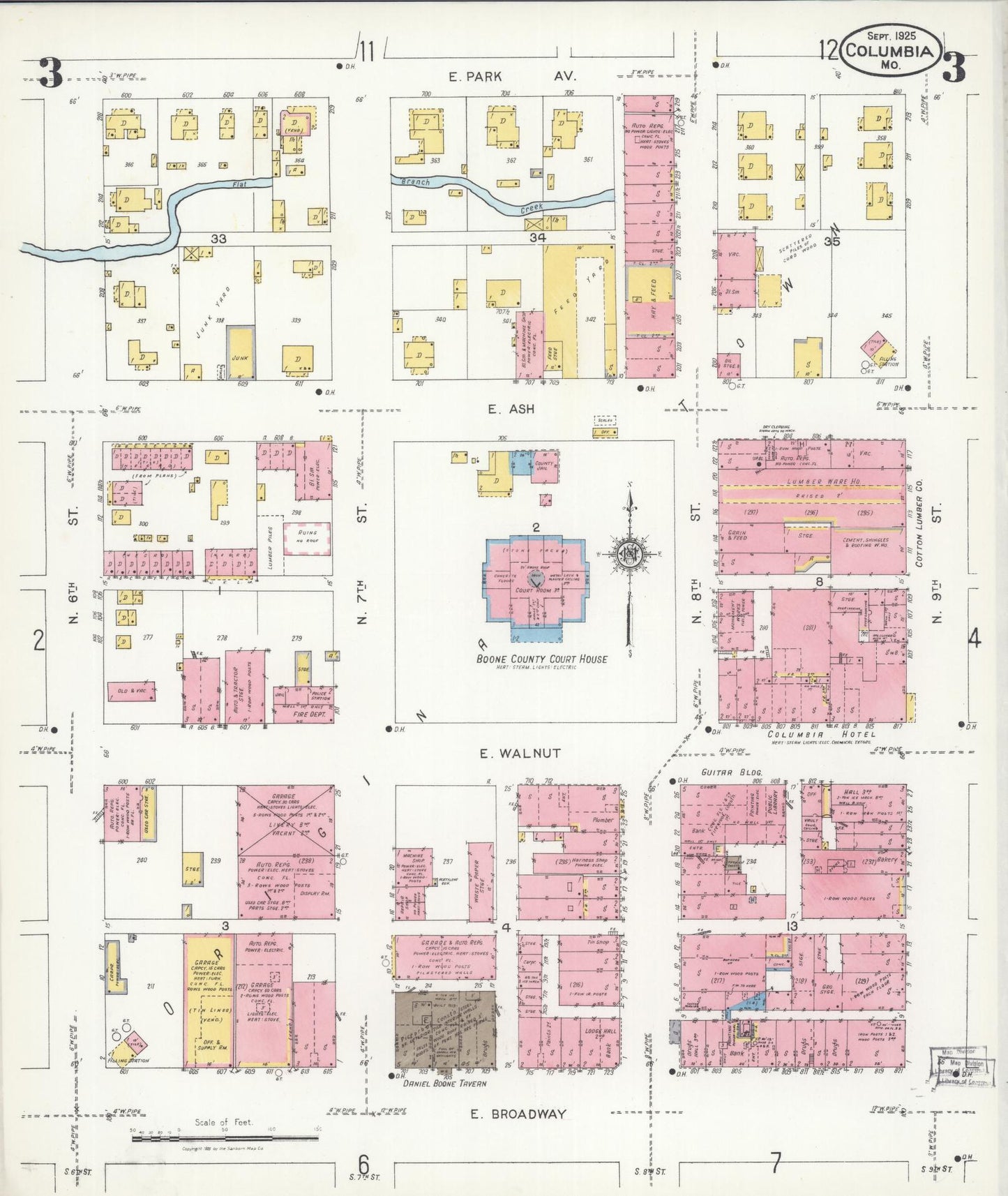 Sanborn Fire Insurance Map from Columbia, Boone County, Missouri (1925), Sheet #0003 - Historic Sanborn Fire Insurance Map Print, vintage old map wall art, antique decor, genealogy gift, Missouri Missouri map