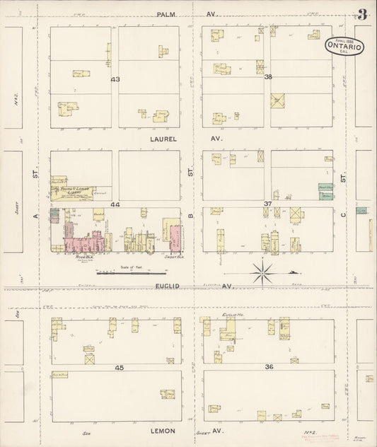 Sanborn Fire Insurance Map from Ontario, San Bernardino County, California (1888), Sheet #0003 - Historic Sanborn Fire Insurance Map Print, vintage old map wall art, antique decor, genealogy gift, California California map