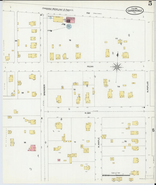 Sanborn Fire Insurance Map from Carbondale, Jackson County, Illinois (1906), Sheet #0005 - Historic Sanborn Fire Insurance Map Print, vintage old map wall art, antique decor, genealogy gift, Illinois Illinois map