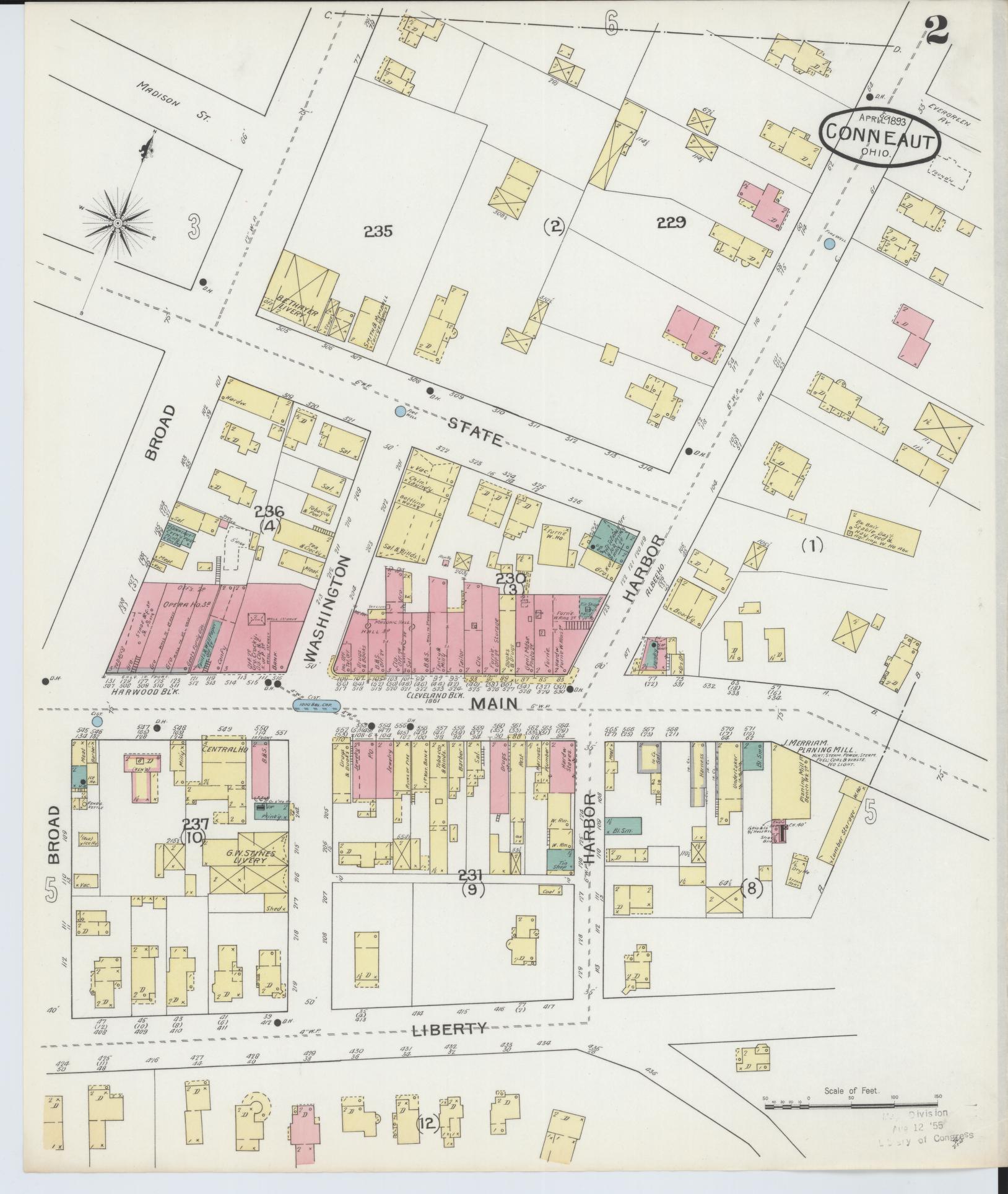 Sanborn Fire Insurance Map from Conneaut, Ashtabula County, Ohio (1893), Sheet #0002 - Historic Sanborn Fire Insurance Map Print, vintage old map wall art, antique decor, genealogy gift, Ohio Ohio map