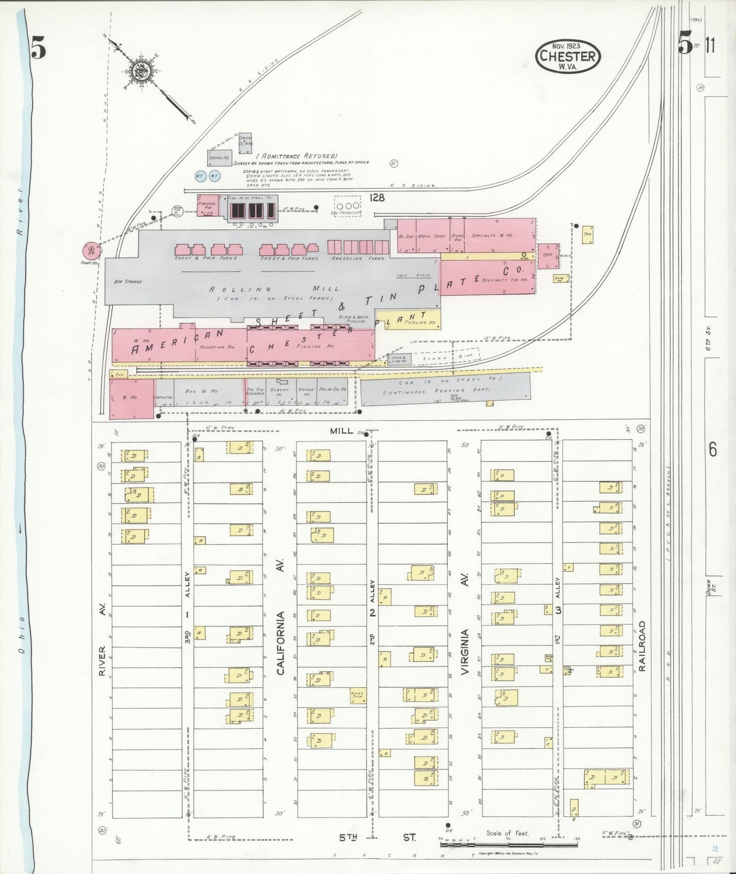 Sanborn Fire Insurance Map from Chester, Hancock County, West Virginia (1923), Sheet #0005 - Historic Sanborn Fire Insurance Map Print, vintage old map wall art, antique decor, genealogy gift, West Virginia West Virginia map