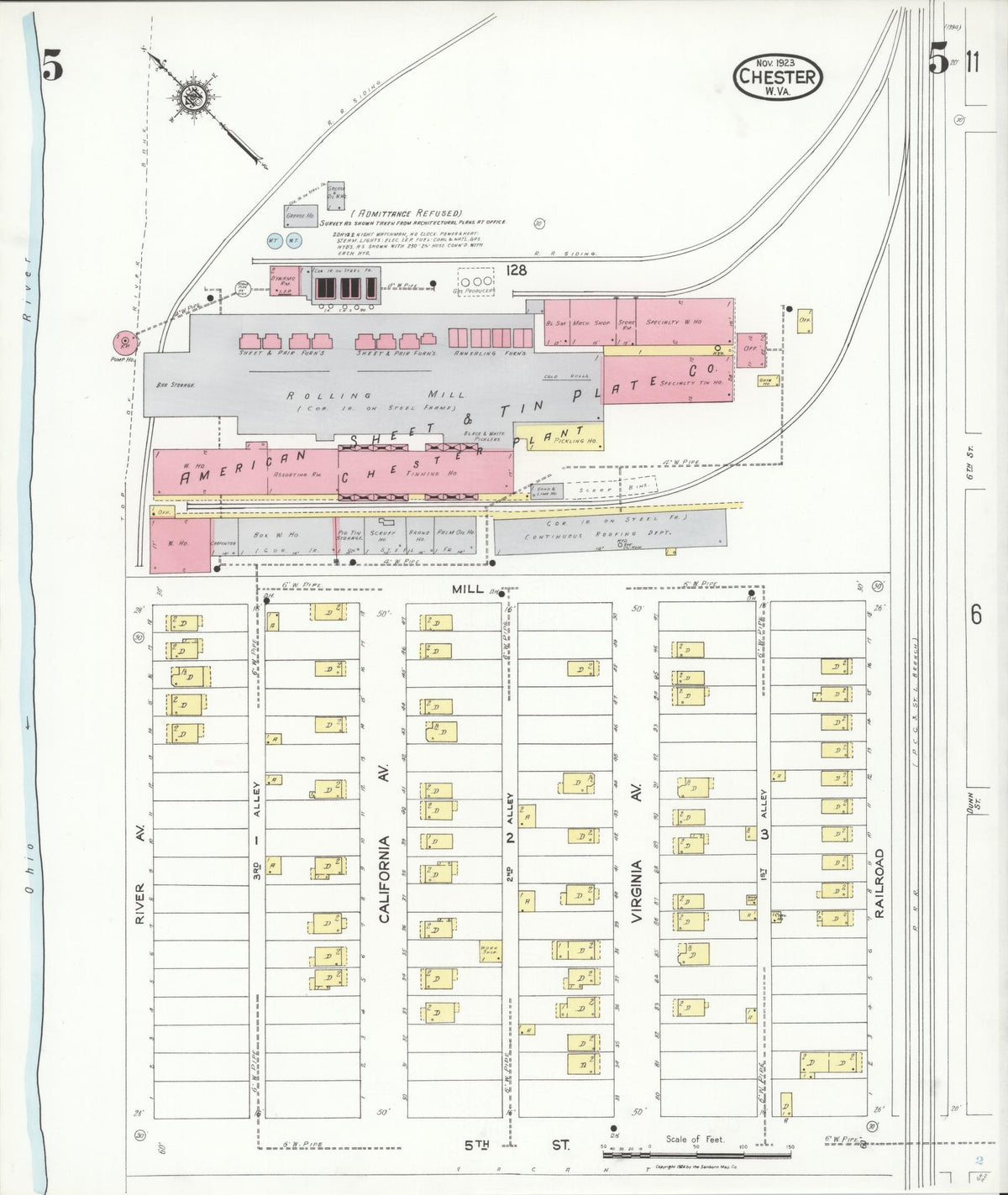 Sanborn Fire Insurance Map from Chester, Hancock County, West Virginia (1923), Sheet #0005 - Historic Sanborn Fire Insurance Map Print, vintage old map wall art, antique decor, genealogy gift, West Virginia West Virginia map