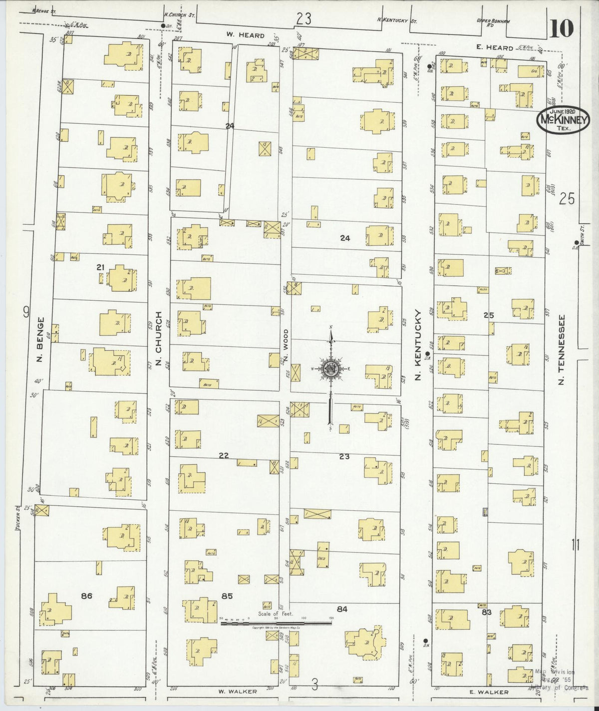 Sanborn Fire Insurance Map from McKinney, Collin County, Texas (1920), Sheet #0010 - Complete Map Set gallery image, historic Sanborn map, vintage wall art, Texas Texas