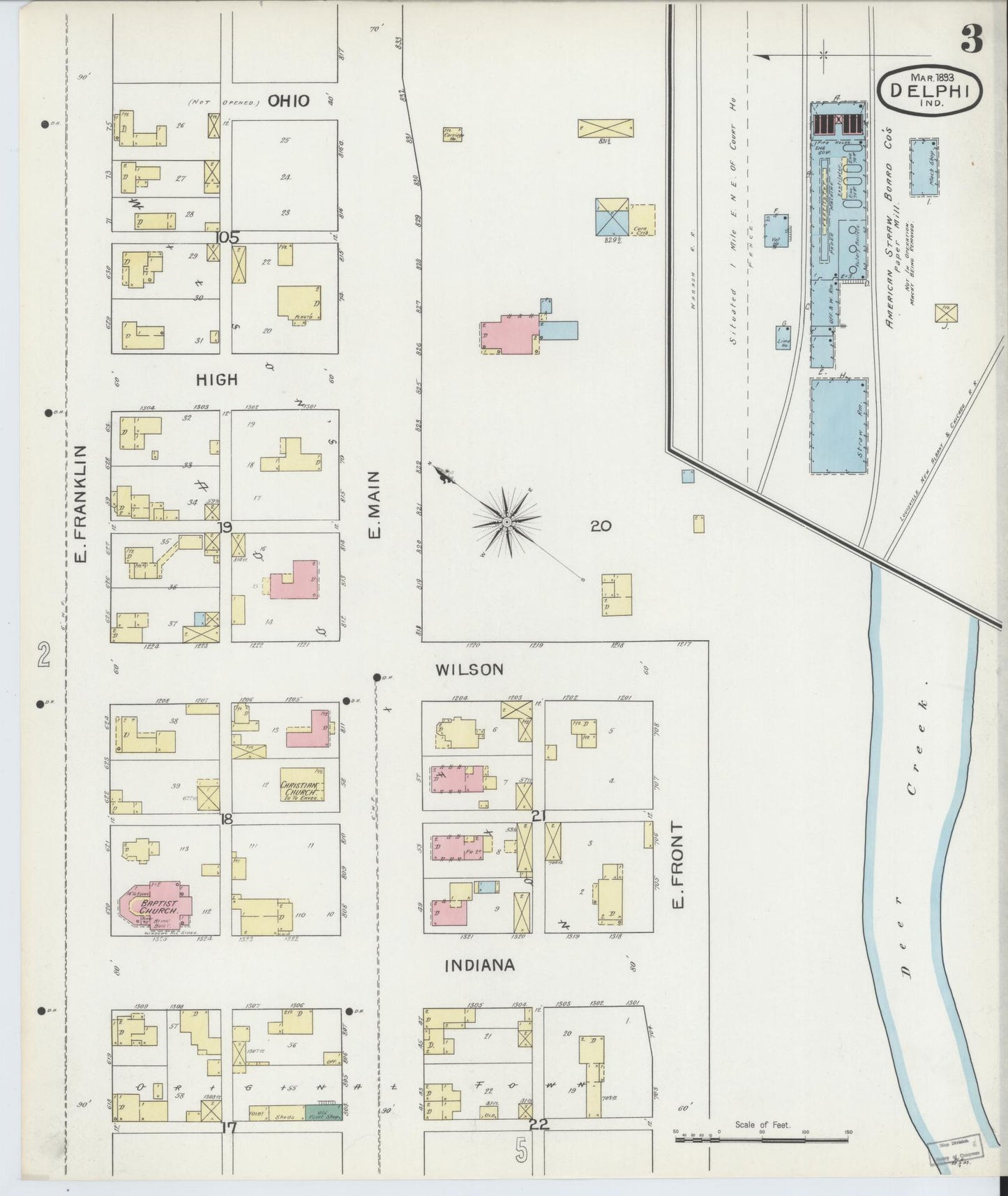 Sanborn Fire Insurance Map from Delphi, Carroll County, Indiana (1893), Sheet #0003 - Complete Map Set gallery image, historic Sanborn map, vintage wall art, Indiana Indiana