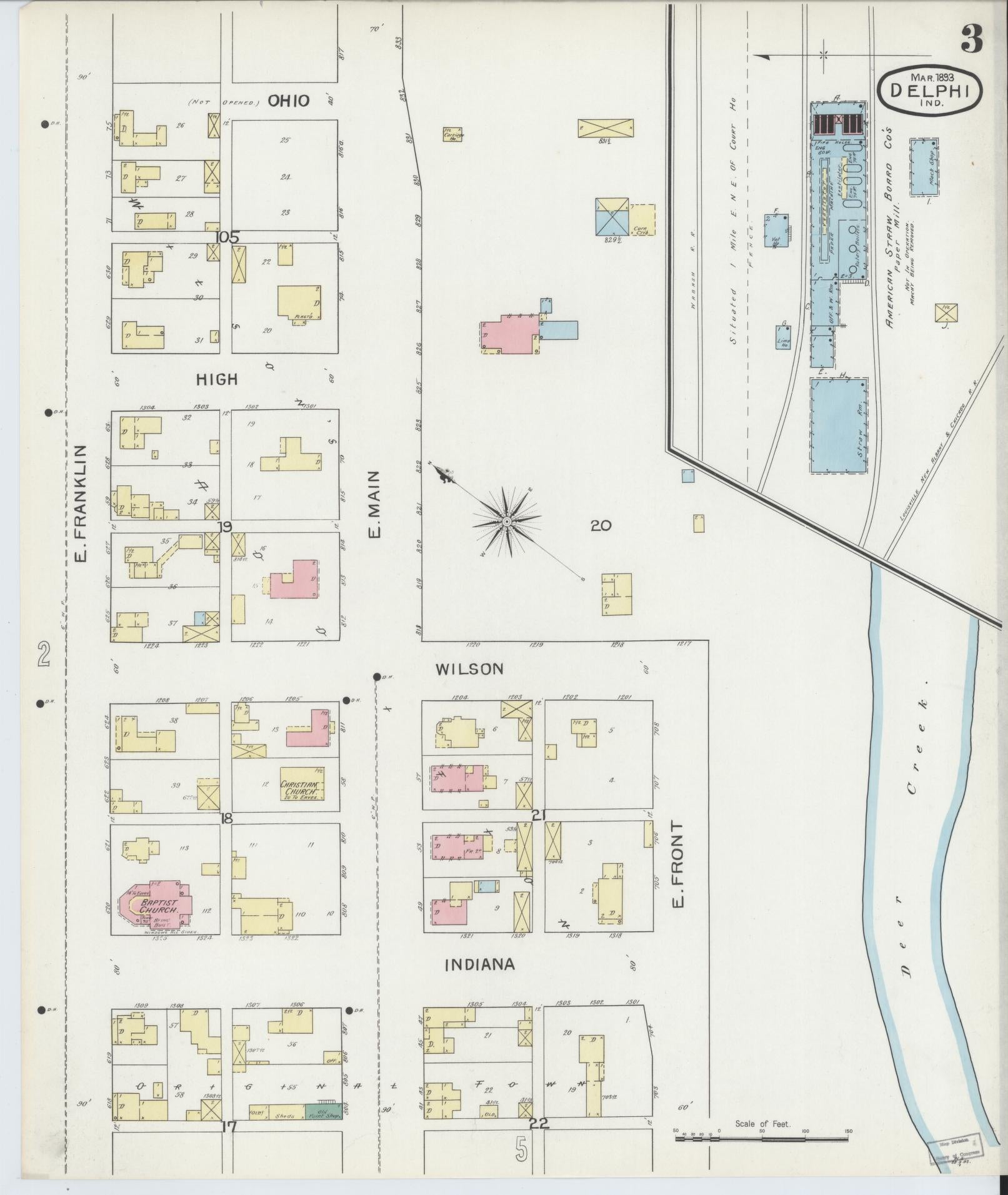 Sanborn Fire Insurance Map from Delphi, Carroll County, Indiana (1893), Sheet #0003 - Complete Map Set gallery image, historic Sanborn map, vintage wall art, Indiana Indiana