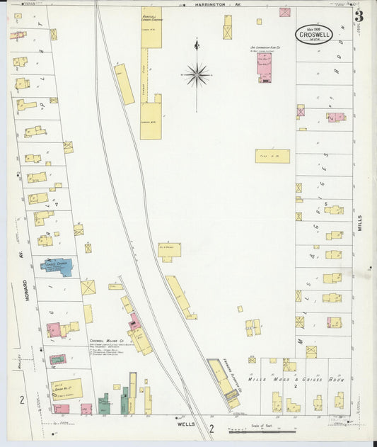 Sanborn Fire Insurance Map from Croswell, Sanilac County, Michigan (1909), Sheet #0003 - Historic Sanborn Fire Insurance Map Print, vintage old map wall art, antique decor, genealogy gift, Michigan Michigan map