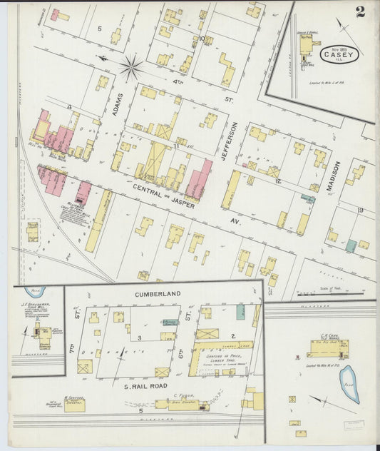 Sanborn Fire Insurance Map from Casey, Clark County, Illinois (1893), Sheet #0002 - Historic Sanborn Fire Insurance Map Print, vintage old map wall art, antique decor, genealogy gift, Illinois Illinois map