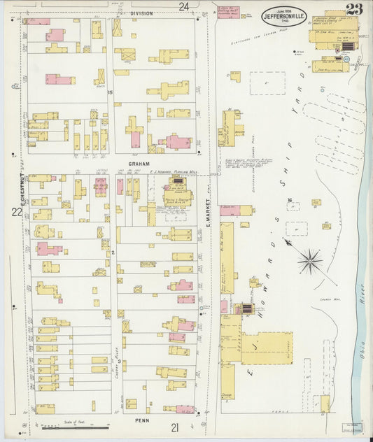Sanborn Fire Insurance Map from Jeffersonville, Clark County, Indiana (1898), Sheet #0023 - Historic Sanborn Fire Insurance Map Print, vintage old map wall art, antique decor, genealogy gift, Indiana Indiana map
