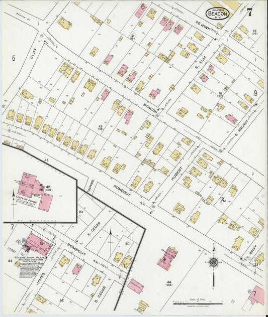 Sanborn Fire Insurance Map from Beacon, Dutchess County, New York (1919), Sheet #0007 - Historic Sanborn Fire Insurance Map Print, vintage old map wall art, antique decor, genealogy gift, New York New York map