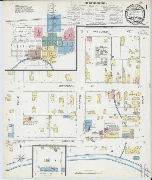Sanborn Fire Insurance Map from Naperville, Du Page County, Illinois (1892), Sheet #0001 - Historic Sanborn Fire Insurance Map Print, vintage old map wall art, antique decor, genealogy gift, Illinois Illinois map