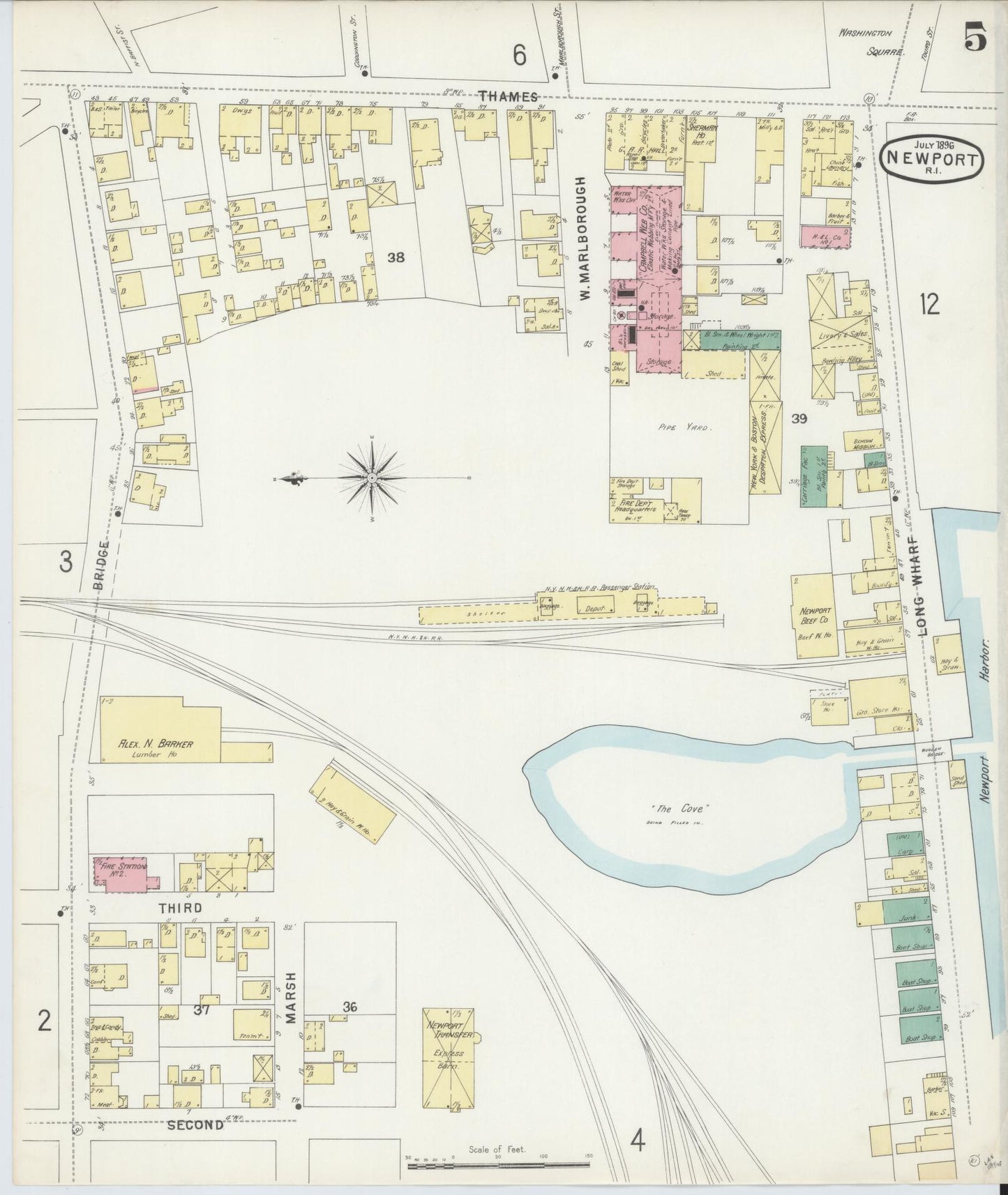 Sanborn Fire Insurance Map from Newport, Newport County, Rhode Island (1896), Sheet #0005 - Complete Map Set gallery image, historic Sanborn map, vintage wall art, Rhode Island Rhode Island
