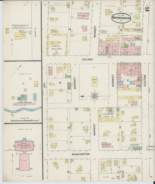 Sanborn Fire Insurance Map from Warrensburg, Johnson County, Missouri (1888), Sheet #0002 - Historic Sanborn Fire Insurance Map Print, vintage old map wall art, antique decor, genealogy gift, Missouri Missouri map