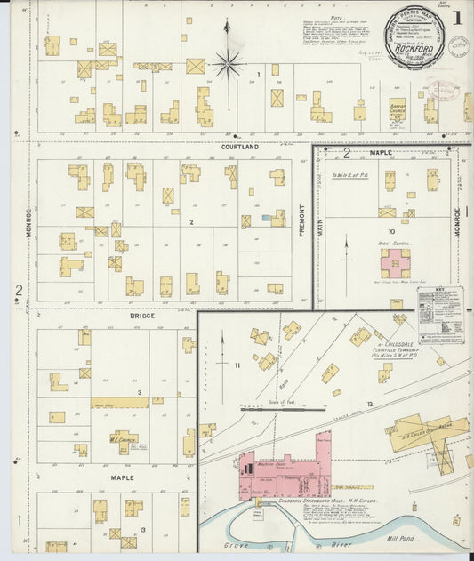 Sanborn Fire Insurance Map from Rockford, Kent County, Michigan (1899), Sheet #0001 - Historic Sanborn Fire Insurance Map Print, vintage old map wall art, antique decor, genealogy gift, Michigan Michigan map