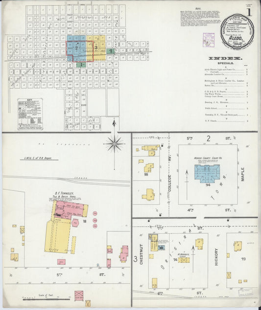 Sanborn Fire Insurance Map from Aledo, Mercer County, Illinois (1901), Sheet #0001 - Historic Sanborn Fire Insurance Map Print, vintage old map wall art, antique decor, genealogy gift, Illinois Illinois map