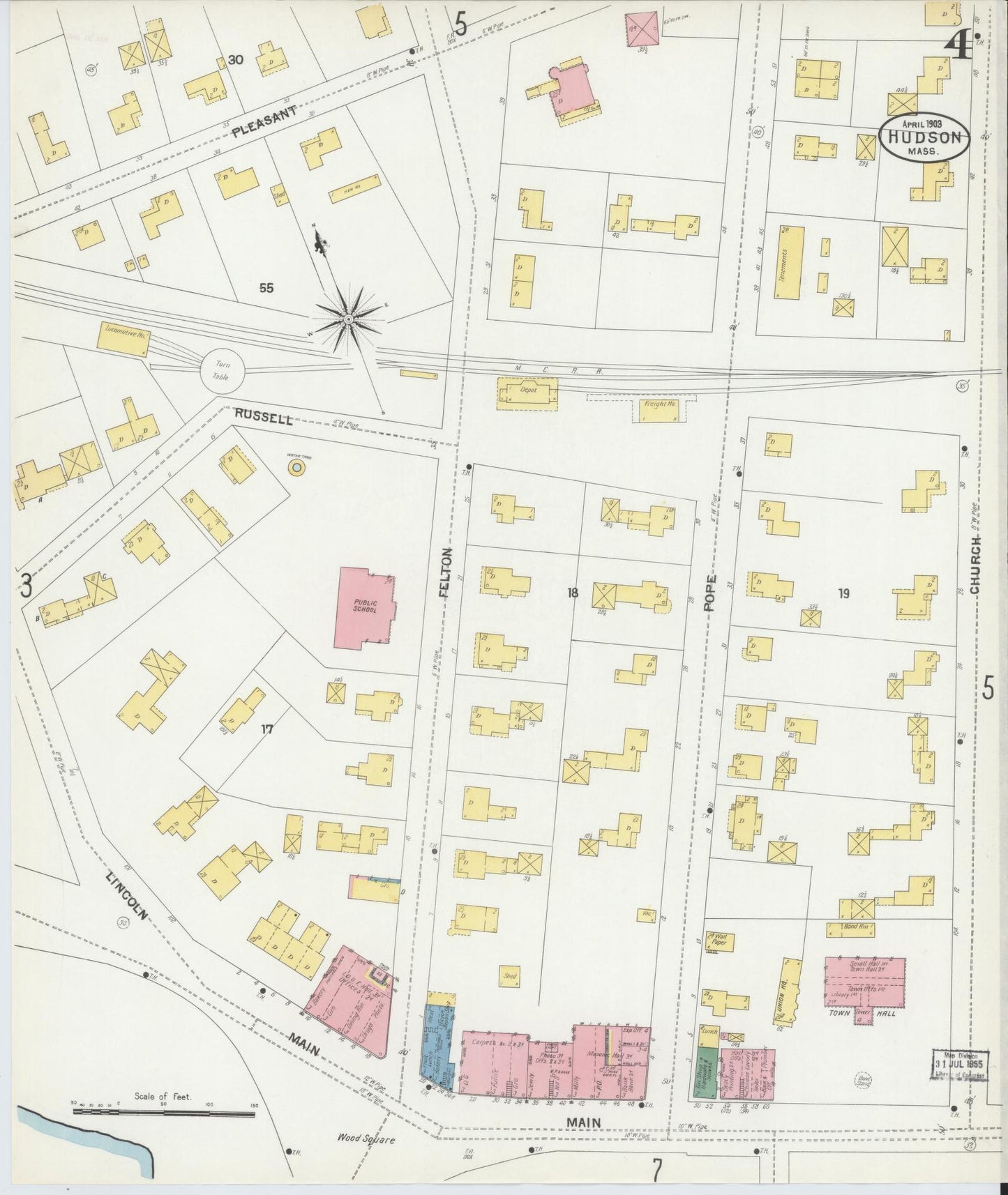 Sanborn Fire Insurance Map from Hudson, Middlesex County, Massachusetts (1903), Sheet #0004 - Historic Sanborn Fire Insurance Map Print, vintage old map wall art, antique decor, genealogy gift, Massachusetts Massachusetts map