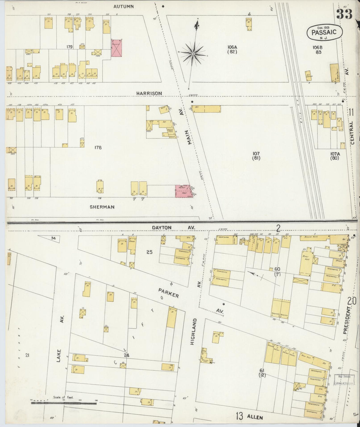 Sanborn Fire Insurance Map from Passaic, Passaic County, New Jersey (1903), Sheet #0033 - Complete Map Set gallery image, historic Sanborn map, vintage wall art, New Jersey New Jersey