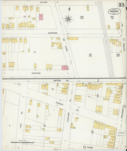 Sanborn Fire Insurance Map from Passaic, Passaic County, New Jersey (1903), Sheet #0033 - Complete Map Set gallery image, historic Sanborn map, vintage wall art, New Jersey New Jersey