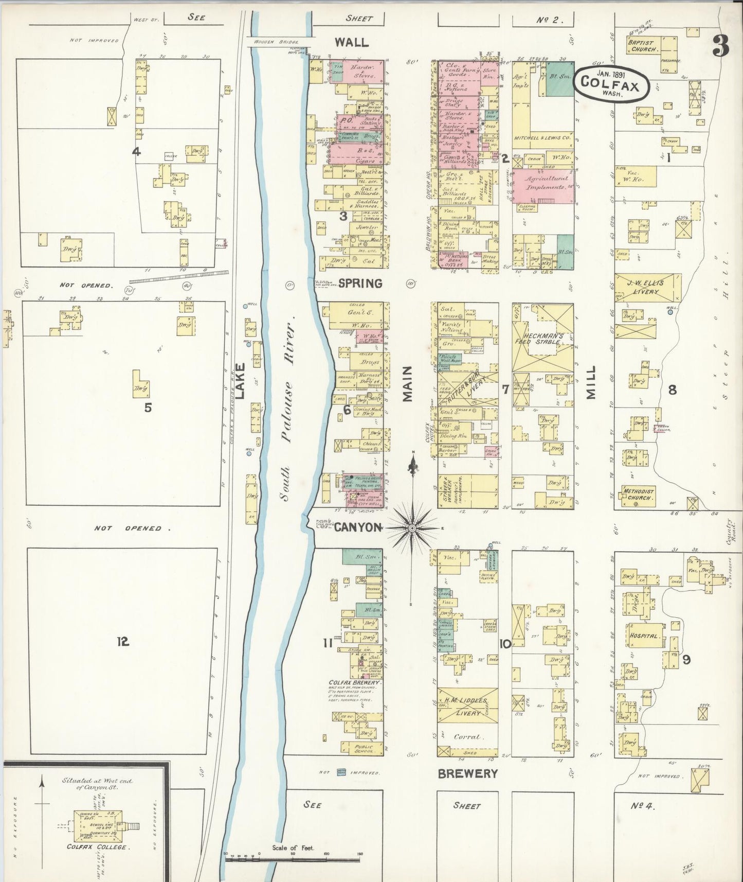 Sanborn Fire Insurance Map from Colfax, Whitman County, Washington (1890), Sheet #0003 - Complete Map Set gallery image, historic Sanborn map, vintage wall art, Washington Washington