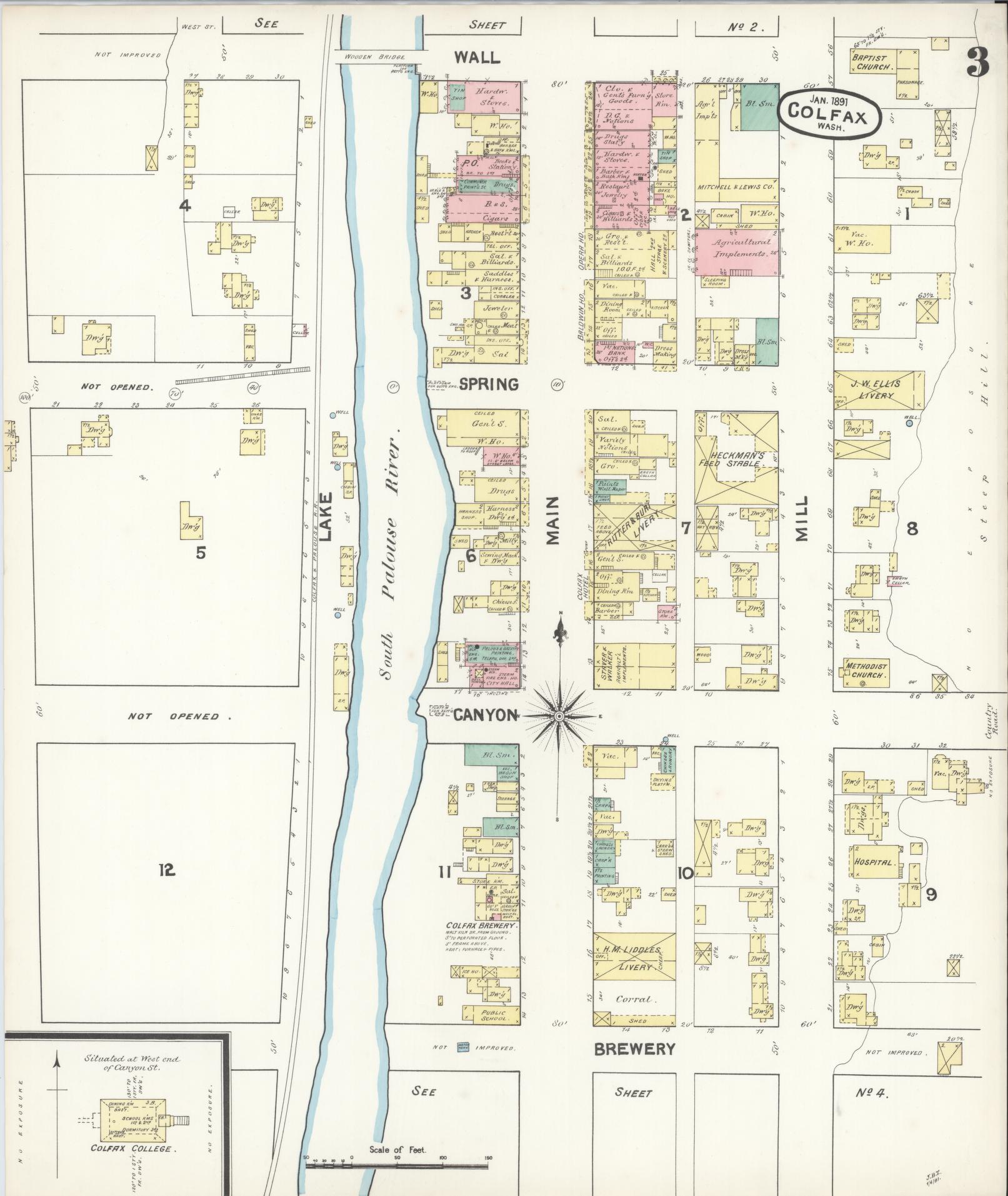 Sanborn Fire Insurance Map from Colfax, Whitman County, Washington (1890), Sheet #0003 - Complete Map Set gallery image, historic Sanborn map, vintage wall art, Washington Washington