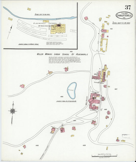 Sanborn Fire Insurance Map from Charlottesville, Independent Cities, Virginia (1920), Sheet #0037 - Historic Sanborn Fire Insurance Map Print, vintage old map wall art, antique decor, genealogy gift, Virginia Virginia map