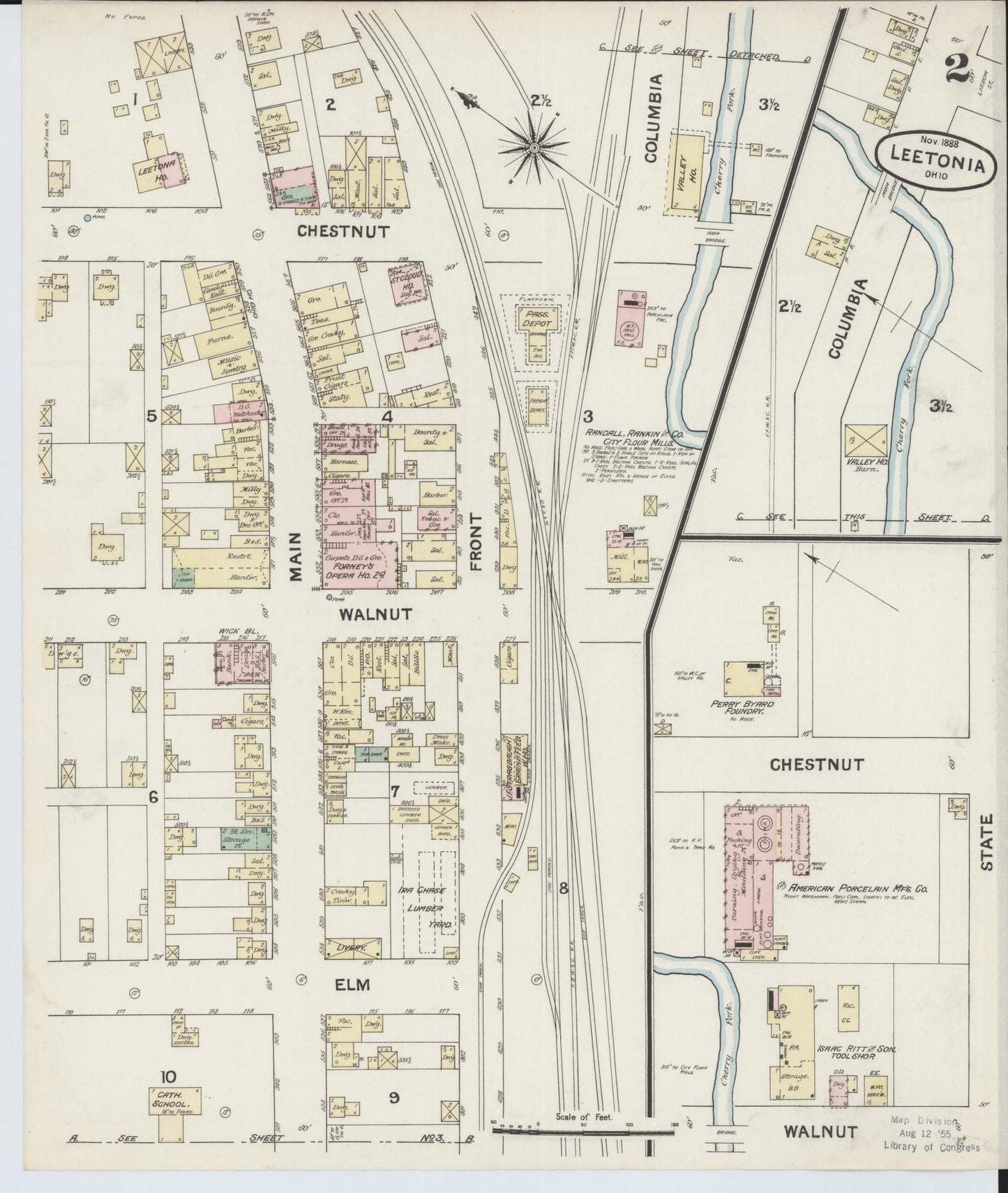 Sanborn Fire Insurance Map from Leetonia, Columbiana County, Ohio (1888), Sheet #0002 - Complete Map Set gallery image, historic Sanborn map, vintage wall art, Ohio Ohio