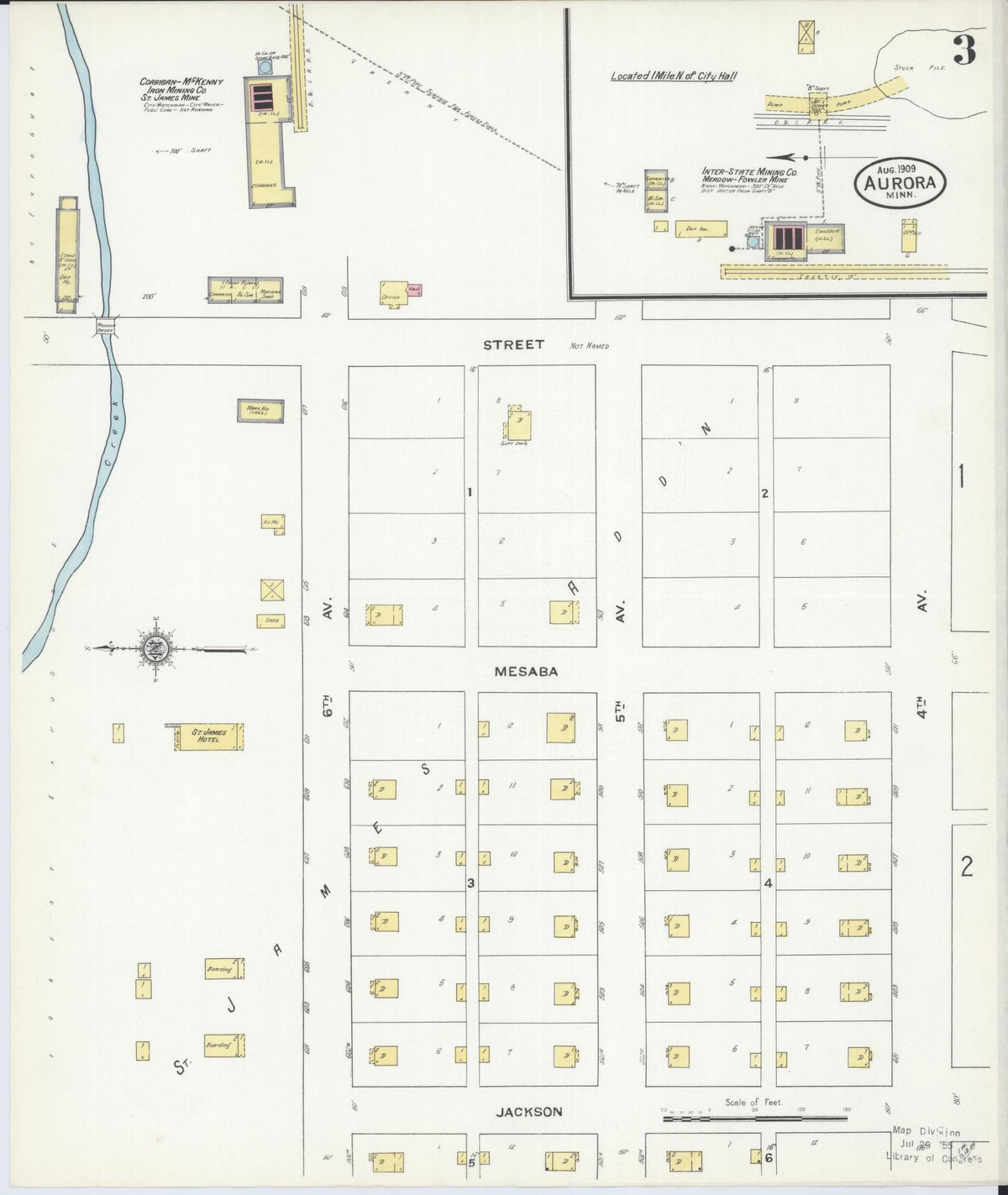 Sanborn Fire Insurance Map from Aurora, Saint Louis County, Minnesota (1909), Sheet #0003 - Historic Sanborn Fire Insurance Map Print, vintage old map wall art, antique decor, genealogy gift, Minnesota Minnesota map