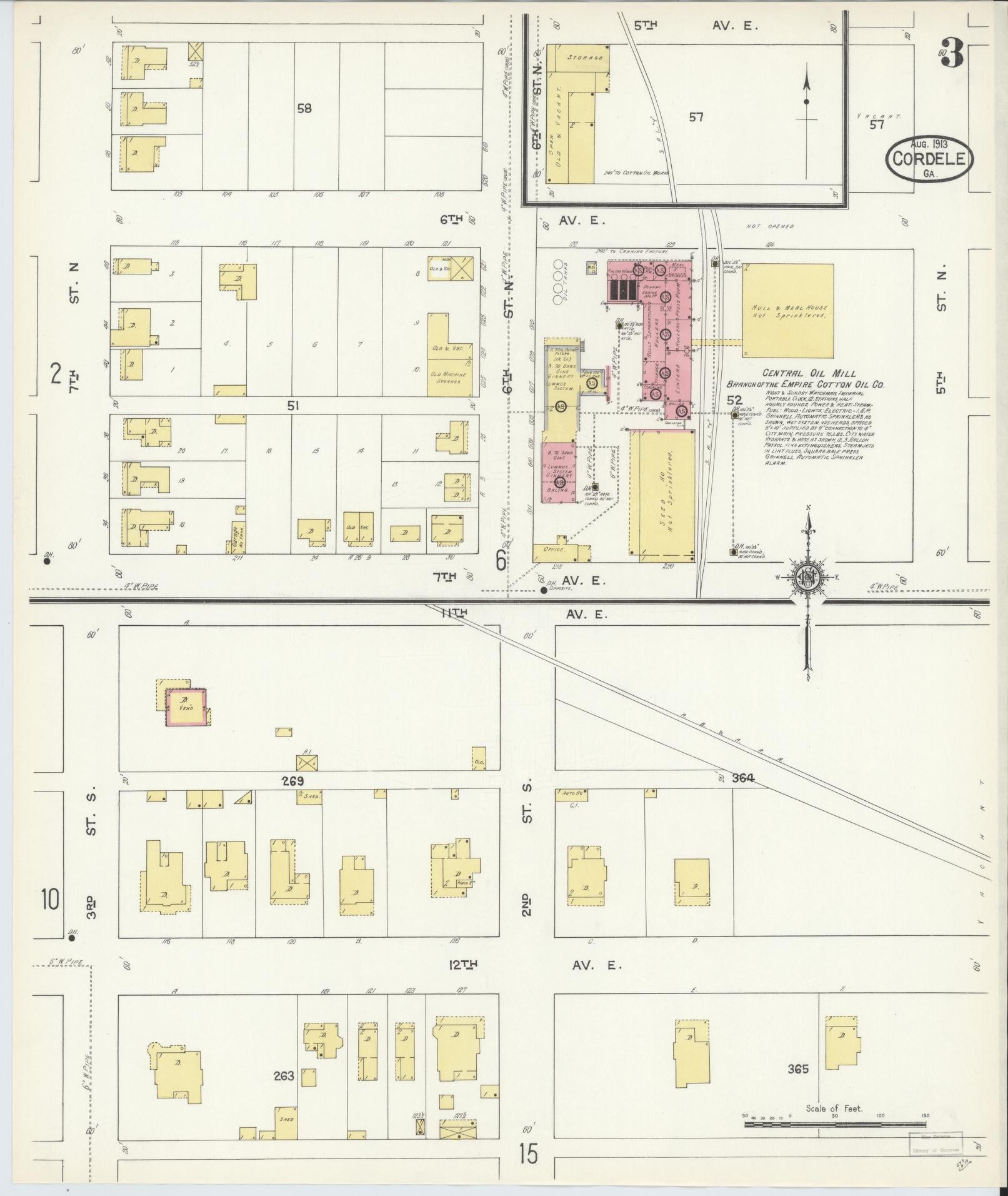 Sanborn Fire Insurance Map from Cordele, Crisp County, Georgia (1913), Sheet #0003 - Complete Map Set gallery image, historic Sanborn map, vintage wall art, Georgia Georgia