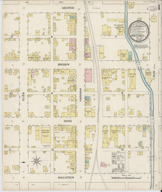 Sanborn Fire Insurance Map from Houtzdale, Clearfield County, Pennsylvania (1887), Sheet #0001 - Historic Sanborn Fire Insurance Map Print, vintage old map wall art, antique decor, genealogy gift, Pennsylvania Pennsylvania map