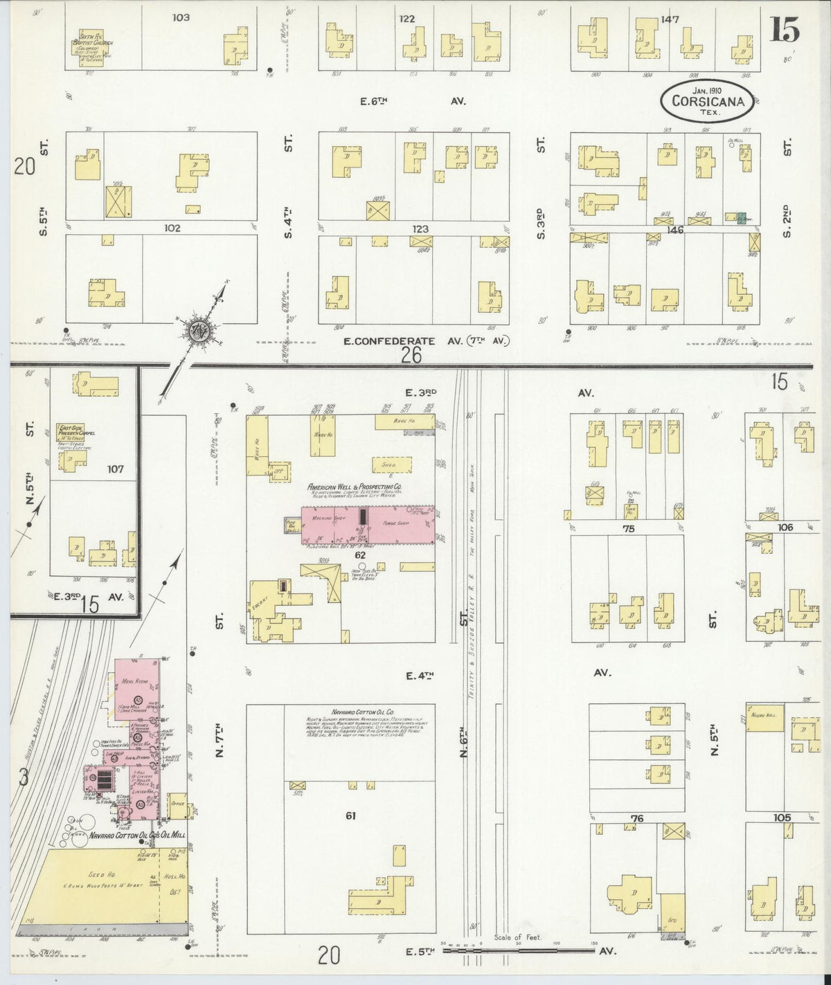 Sanborn Fire Insurance Map from Corsicana, Navarro County, Texas (1910), Sheet #0015 - Complete Map Set gallery image, historic Sanborn map, vintage wall art, Texas Texas