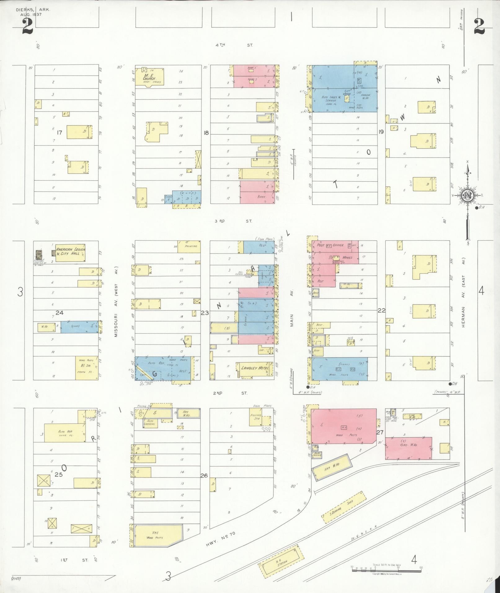 Sanborn Fire Insurance Map from Dierks, Howard County, Arkansas (1937), Sheet #0002 - Complete Map Set gallery image, historic Sanborn map, vintage wall art, Arkansas Arkansas