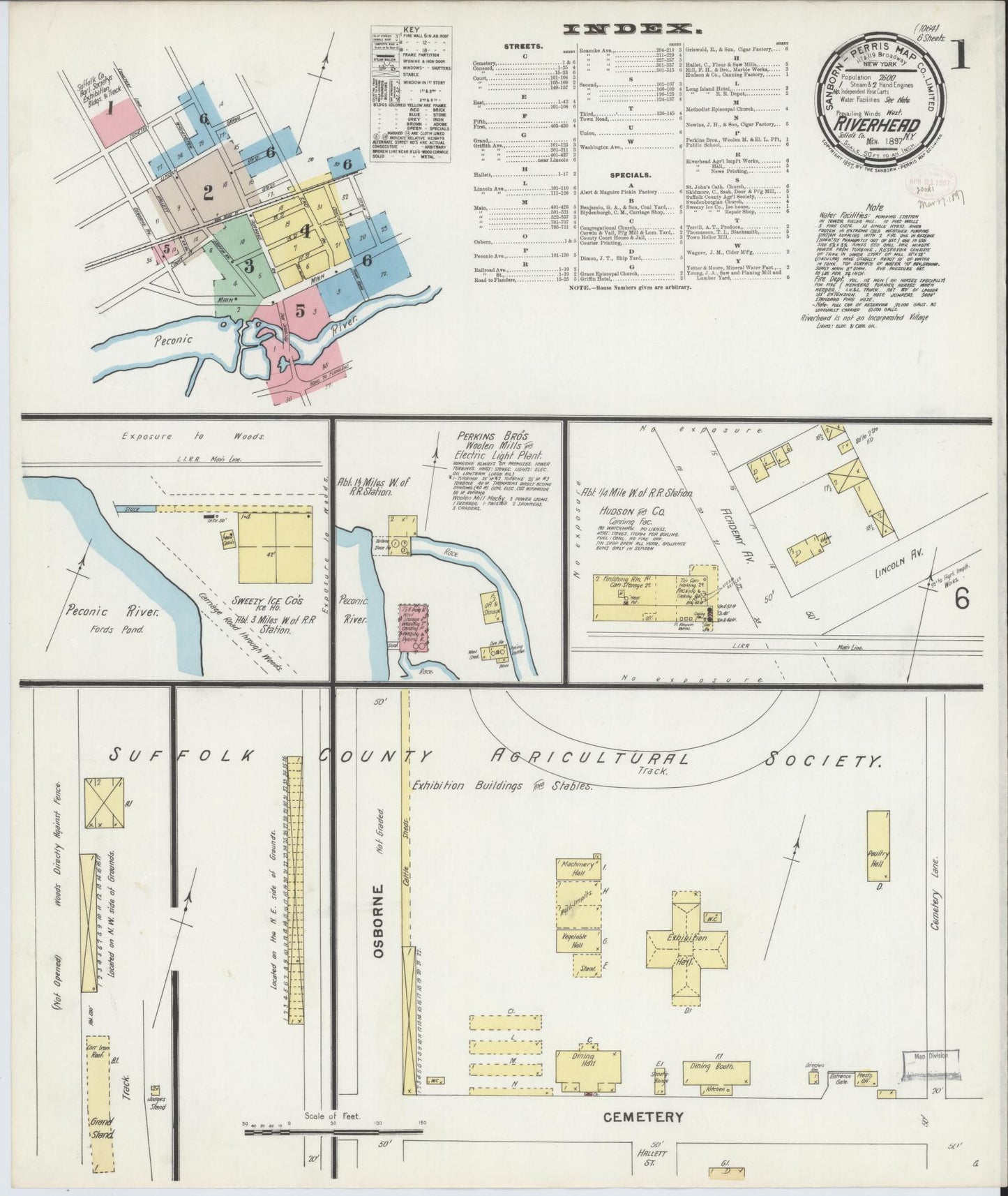 Sanborn Fire Insurance Map from Riverhead, Suffolk County, New York (1897), Sheet #0001 - Complete Map Set gallery image, historic Sanborn map, vintage wall art, New York New York