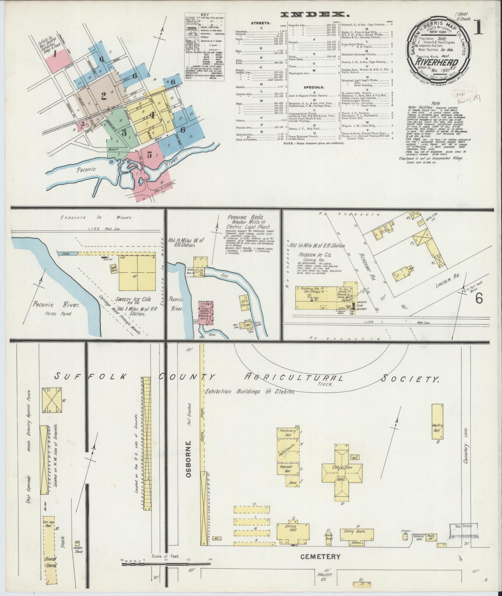 Sanborn Fire Insurance Map from Riverhead, Suffolk County, New York (1897), Sheet #0001 - Complete Map Set gallery image, historic Sanborn map, vintage wall art, New York New York