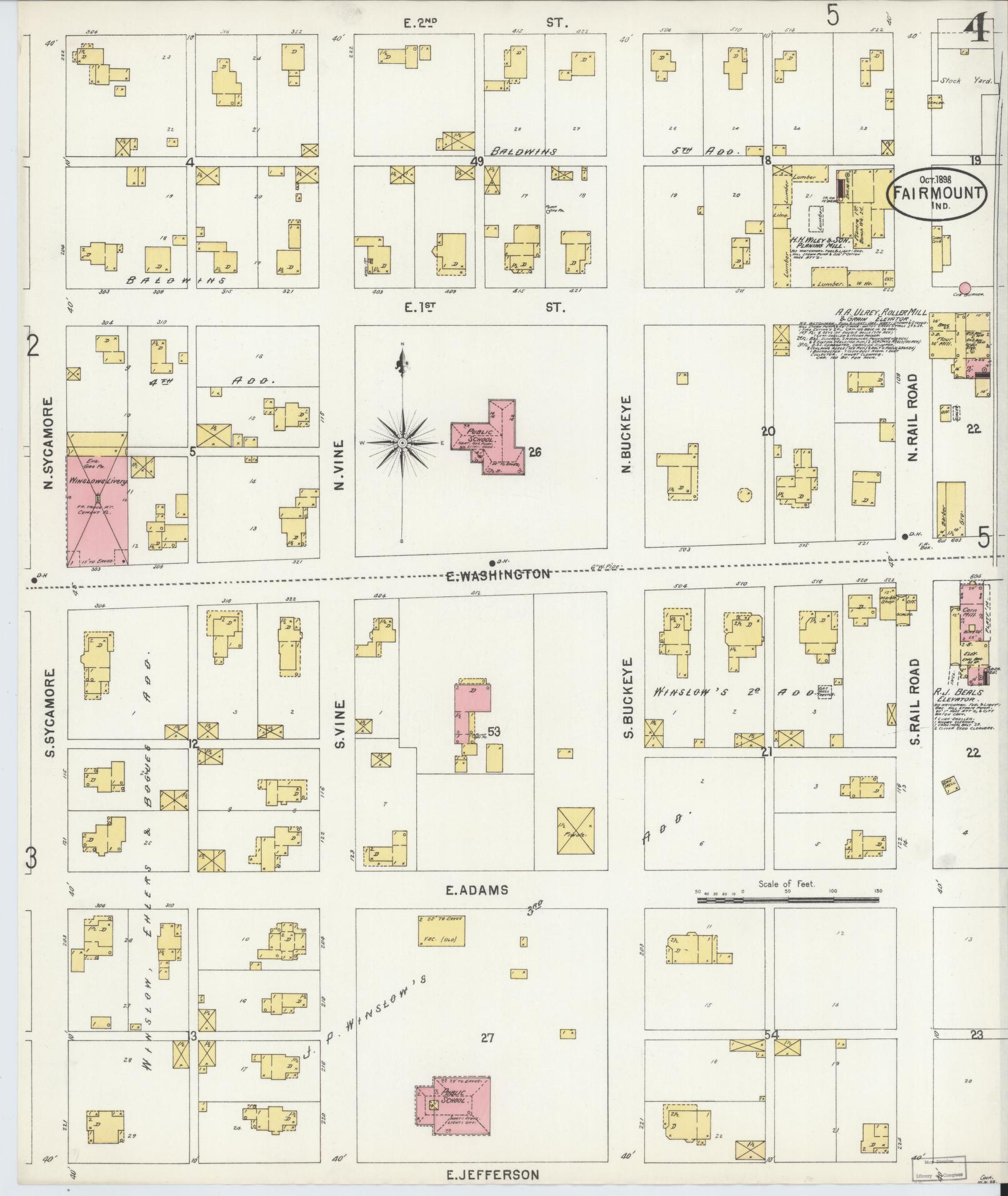 Sanborn Fire Insurance Map from Fairmount, Grant County, Indiana (1898), Sheet #0004 - Historic Sanborn Fire Insurance Map Print, vintage old map wall art, antique decor, genealogy gift, Indiana Indiana map