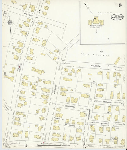 Sanborn Fire Insurance Map from Marlborough, Middlesex County, Massachusetts (1912), Sheet #0009 - Historic Sanborn Fire Insurance Map Print, vintage old map wall art, antique decor, genealogy gift, Massachusetts Massachusetts map