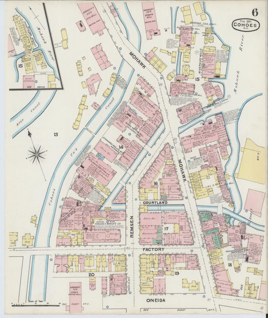 Sanborn Fire Insurance Map from Cohoes, Albany County, New York (1891), Sheet #0006 - Historic Sanborn Fire Insurance Map Print, vintage old map wall art, antique decor, genealogy gift, New York New York map