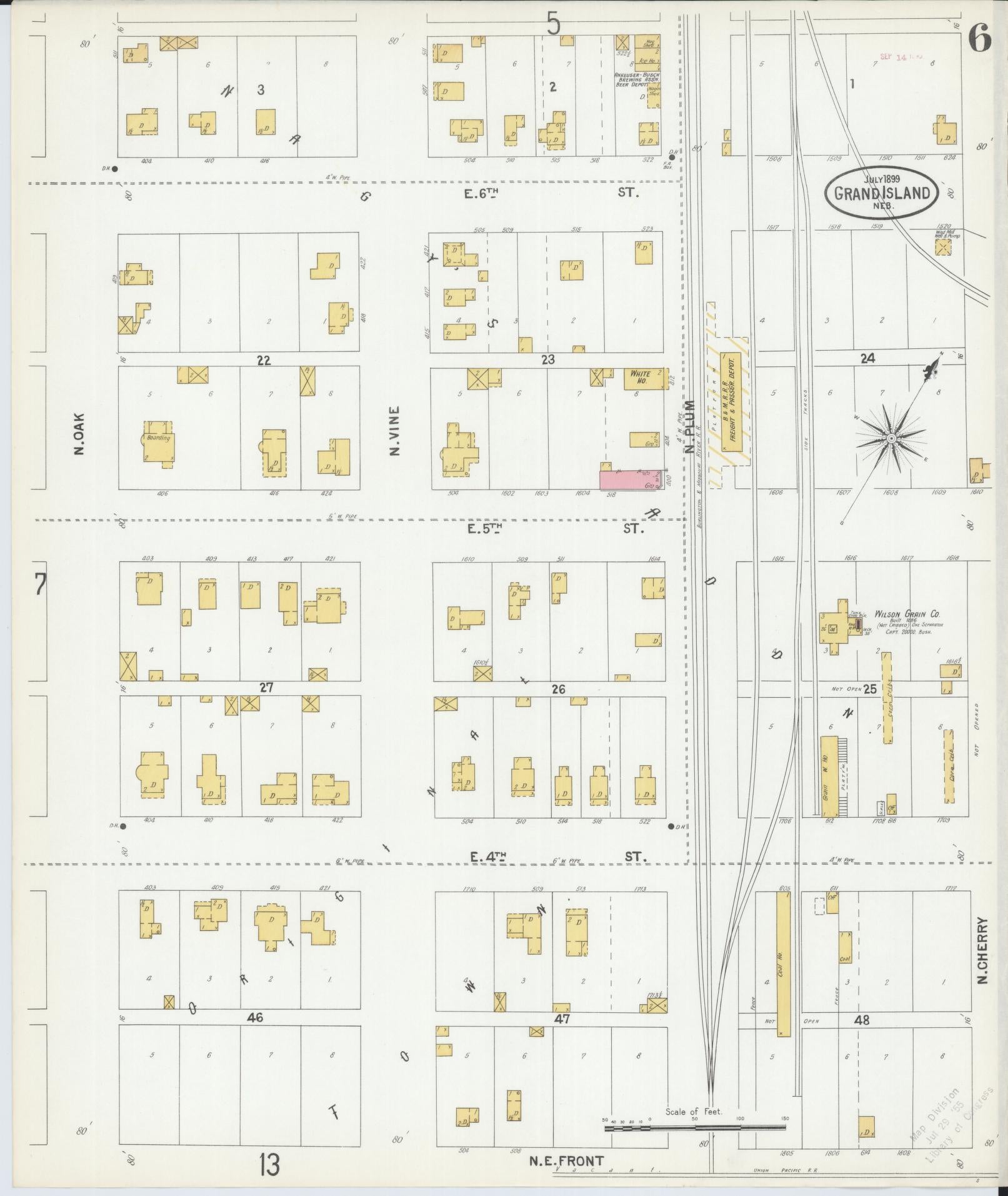Sanborn Fire Insurance Map from Grand Island, Hall County, Nebraska (1899), Sheet #0006 - Complete Map Set gallery image, historic Sanborn map, vintage wall art, Nebraska Nebraska